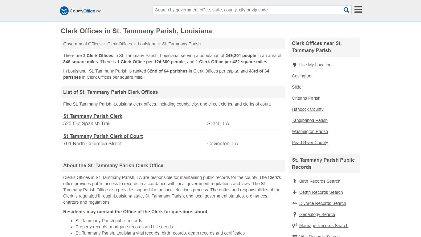 Clerk Offices - St. Tammany Parish, LA (County & Court Records)